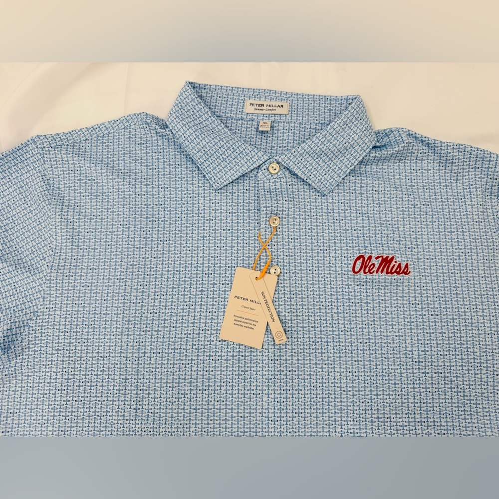 Powder Blue Ole Miss "Rebel Air Attack" Peter Millar Polo - XL - NWT & Sealed